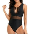 thumbnail image 1 of Arnsht Women's Fashion Solid Deep V Neck Bathing Suit Mesh Tulle Swimsuit Chic Sleeveless Swimming Suit Keyhole One Piece Swimsuit Black XL, 1 of 6