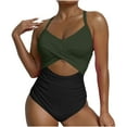 thumbnail image 1 of Arnsht Women's Fashion Solid One Piece Swimsuits Tummy Control Cutout High Waisted Bathing Suit Wrap Tie Back Soft Comfortable Swimsuit Green M, 1 of 7