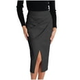 thumbnail image 1 of Arnsht Women’s Faux Leather Slim Fit Skirt Summer Solid High Waisted Stretchy Pencil Skirts Front Slit Midi Skirt Black S, 1 of 5