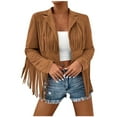 thumbnail image 1 of Arnsht Women's Faux Suede Leather Jackets For Women Trendy Fall Western Fringe Jacket Fashion Tassel Motorcycle Crop Coats Brown L, 1 of 5