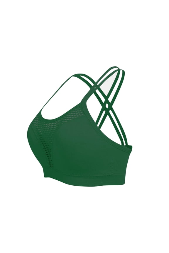 Women's Fishnet Wireless Sports Bra Criss Cross Back Knitted Crop Tops Push Up Comfort Breathable Workout Bralettes Green XXXXL