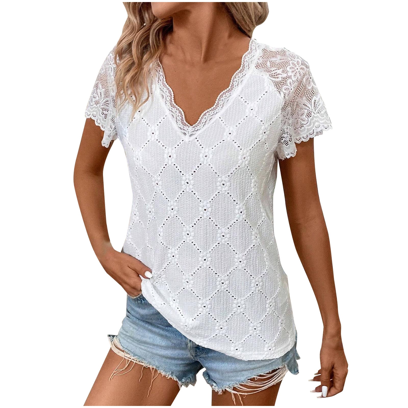 Elegant Ivory Floral Embroidered Scallop Edge Shirt for Women