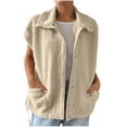 thumbnail image 1 of Arnsht Women's Fuzzy Fleece Vest Short Sleeveless Sherpa Jacket Winter Warm Button Down Gilet Outerwear with Pockets Beige L, 1 of 6