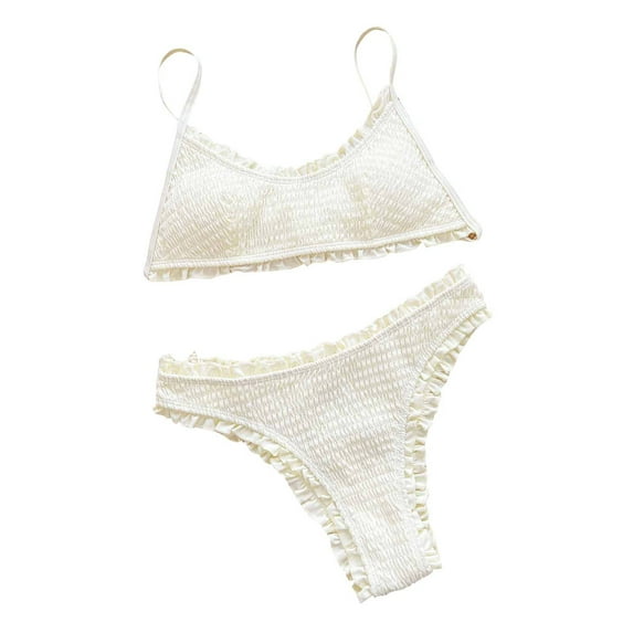 Arnsht Women's High Waisted Backless Bikini Sets Two Piece Swimsuits Solid Color Soft Comfortable Breathable High Cut Bathing Suits White L