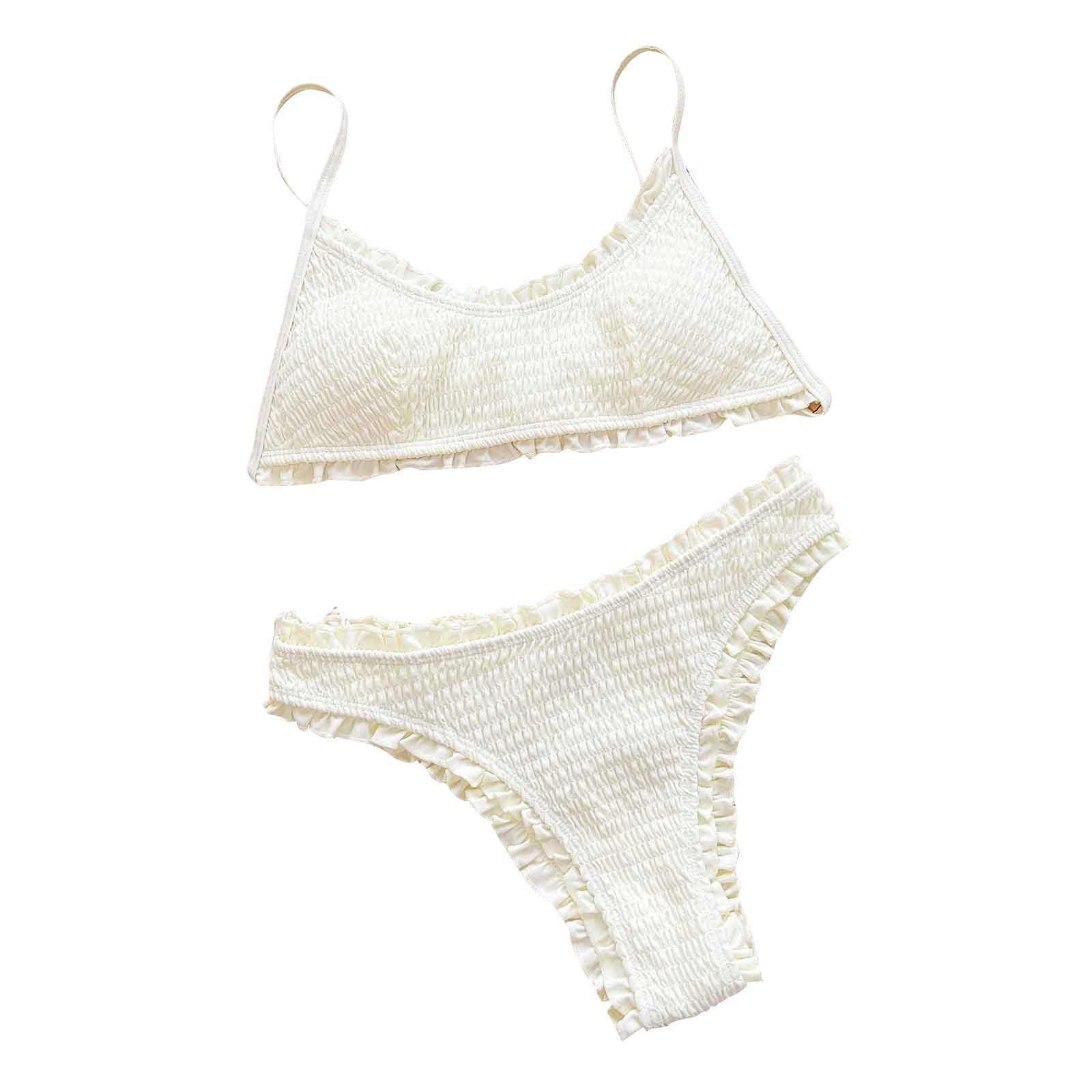 Women's High Waisted Backless Bikini Sets Two Piece Swimsuits Solid Color Soft Comfortable Breathable High Cut Bathing Suits White M