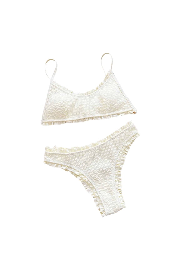Women's High Waisted Backless Bikini Sets Two Piece Swimsuits Solid Color Soft Comfortable Breathable High Cut Bathing Suits White M