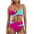 thumbnail image 1 of Arnsht Women's High Waisted Bikini Sets Two Piece Swimsuit Tummy Control Bathing Suit Color Block V Neck Swimwear Swim Suit Hot Pink L, 1 of 5