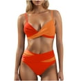 thumbnail image 1 of Arnsht Women's High Waisted Bikini Sets Two Piece Swimsuit Tummy Control Bathing Suit Color Block V Neck Swimwear Swim Suit Orange L, 1 of 5