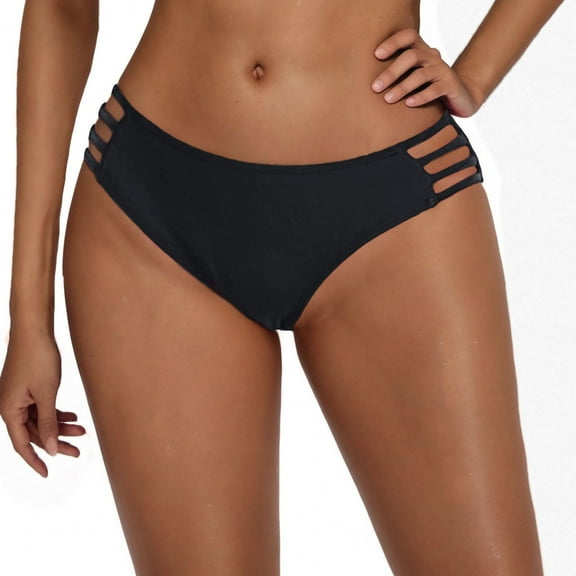 Arnsht Women's High Waisted Full Coverage Cheeky Bikini Bottoms Tummy Control Adjustable Drawstring Solid Color Swim Bottoms Black L