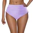 thumbnail image 1 of Arnsht Women's High Waisted Full Coverage Cheeky Bikini Bottoms Tummy Control Adjustable Drawstring Solid Color Swim Bottoms Purple S, 1 of 4