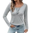 thumbnail image 1 of Arnsht Women's Long Sleeve Henley Shirts Fall Round Neck Striped T Shirt Casual Button Down Basic Tunic Tops Gray S, 1 of 9