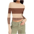 thumbnail image 1 of Arnsht Women's Long Sleeve Round Neck Shirts Casual Printed Slim Fit Tops Spring Fall Basic Tight Elastic Business Work Tee Yellow XL, 1 of 5