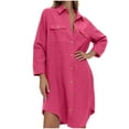 thumbnail image 1 of Arnsht Women's New Button Down Shirt Dresses Tops Solid Color Linen Long Sleeve Loose Casual Long Blouse with Pocket Pink M, 1 of 8