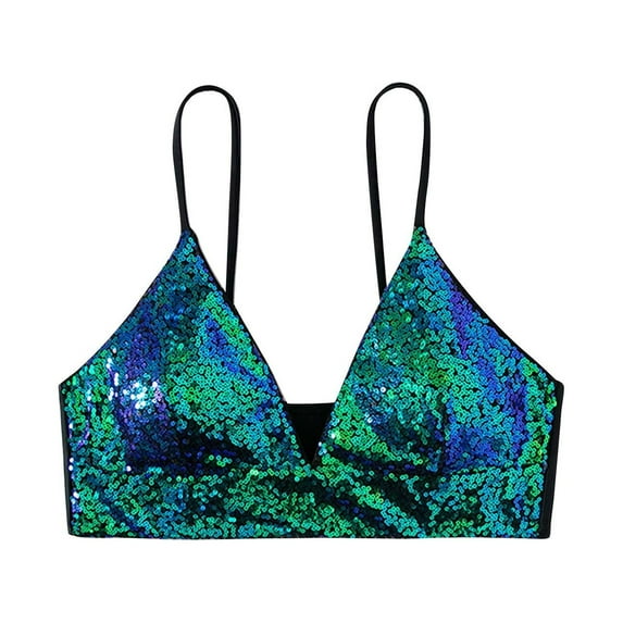Arnsht Women's New Fashion Swimwear Sequin Sparkly Bikini Top Strap Wireless Party Bra Swim Soft Comfortable Solid Color Tops Green S