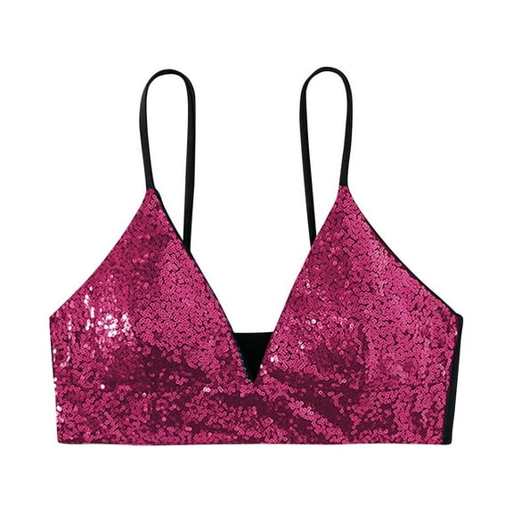 Arnsht Women's New Fashion Swimwear Sequin Sparkly Bikini Top Strap Wireless Party Bra Swim Soft Comfortable Solid Color Tops Purple XL