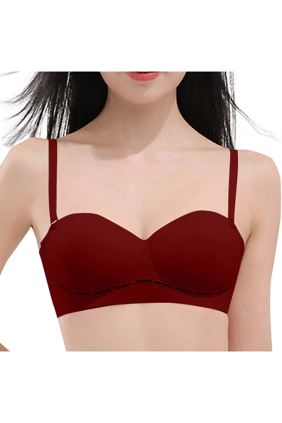 Women's Non-slip Anti-Sagging Can Be Strapless to Collect the Vice Breasts Breathable Bra Gathered Soft Comfy Daily Bra Wine 34