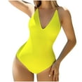 thumbnail image 1 of Arnsht Women's One Piece Swimsuit Summer Beach Vacation V Neck Cross Back Bathing Suit High Cut Backless Swimwear Yellow L, 1 of 5