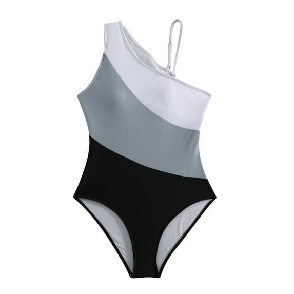 Arnsht Women's One Piece Tummy Control Swimsuit One Shoulder Bathing Suit Slimming Color Block Stripe Print Swimwear Gray XL