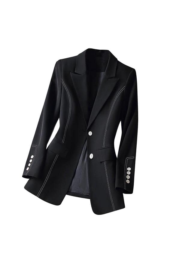 Women's Oversized Double-Breasted Suit Blazer Jacket Top Stitch Long Sleeve Casual Work Office Blazer with Pockets Black XXL