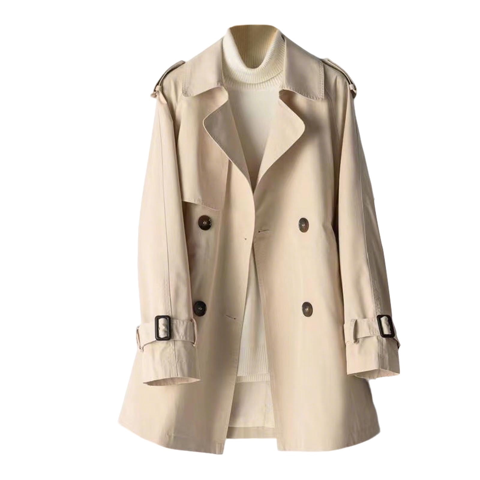 Plus Size Double-Breasted Long Elegant Overcoat.