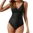 thumbnail image 1 of Arnsht Women's Plus Size One Piece Ruched Swimsuit 2025 Tummy Control Bathing Suits Solid Color V Neck Swimwear Black XXXL, 1 of 5