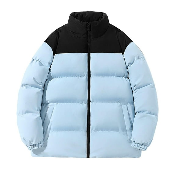 Arnsht Women's Plus Size Puffer Jacket Winter Warm Colorblock Zippered Stand-Up Collar Double Pocket Long Sleeve Lightweight Jackets Coats Blue XXXXL