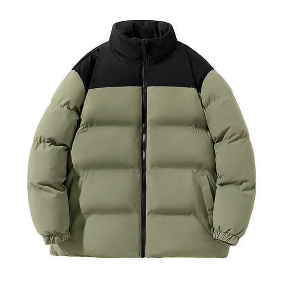 Arnsht Women's Plus Size Puffer Jacket Winter Warm Colorblock Zippered Stand-Up Collar Double Pocket Long Sleeve Lightweight Jackets Coats Green XXL