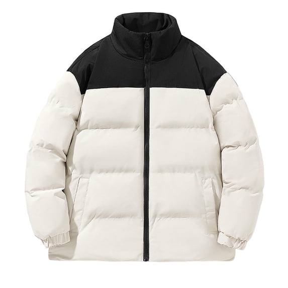 Arnsht Women's Plus Size Puffer Jacket Winter Warm Colorblock Zippered Stand-Up Collar Double Pocket Long Sleeve Lightweight Jackets Coats Yellow XXXL