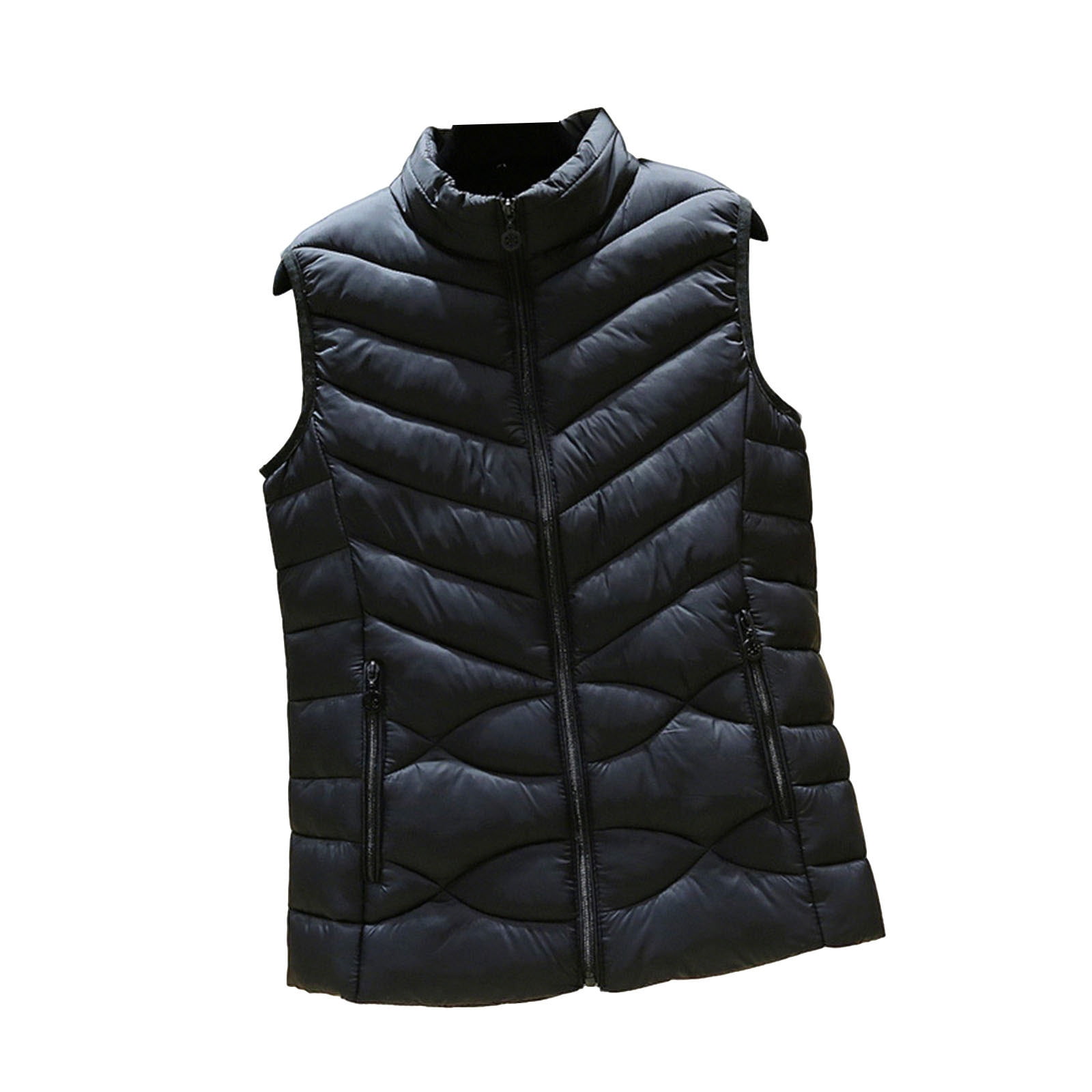Women’s Belted Puffer Vest with Oversized Collar