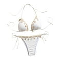 thumbnail image 1 of Arnsht Women's Shell Decoration Triangle Split High Waist Bikini Bathing Suit Halter High Waist Summer Swimsuit Bikinis Set White S, 1 of 6
