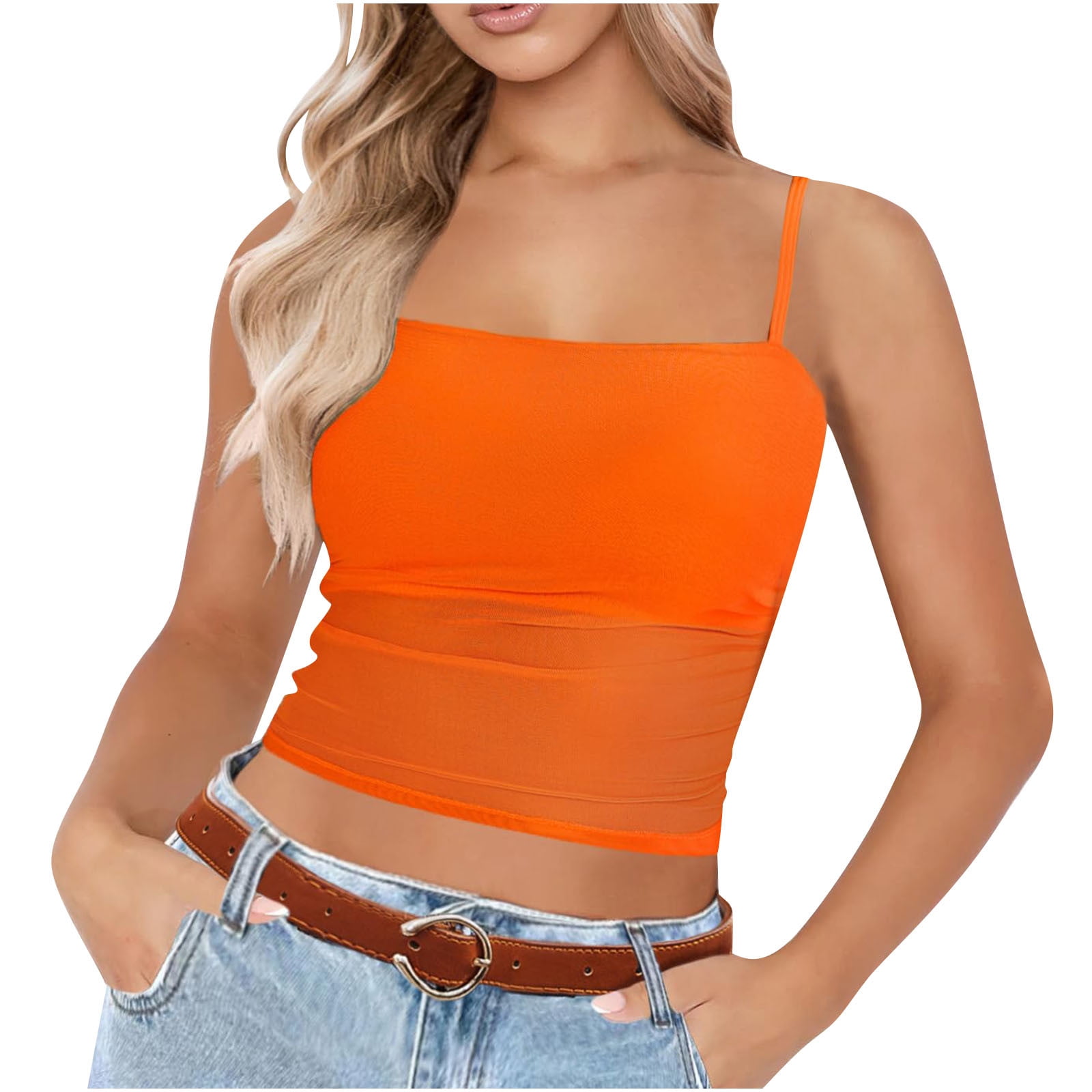 Women's One Shoulder Orange Black Casual Backless Streetwear Tank Crop Top