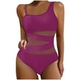 thumbnail image 1 of Arnsht Women's Soft Comfortable Breathable One Piece Bathing Suits Solid Color Casual Swimsuits Slimming Mesh Swimwear Wine XXL, 1 of 5