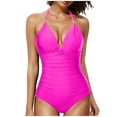 thumbnail image 1 of Arnsht Women's Soft Comfortable Tummy Control Swimsuit One Piece Slimming Ruched Push Up Bathing Suit Vintage Padded Retro V Neck Swimwear Hot Pink M, 1 of 4