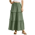 thumbnail image 1 of Arnsht Women’s Solid Color A-Line Midi Skirts Casual Elastic High Waist Flowy Swing Pleated Beach Boho Long Skirt with Pocket Green S, 1 of 9