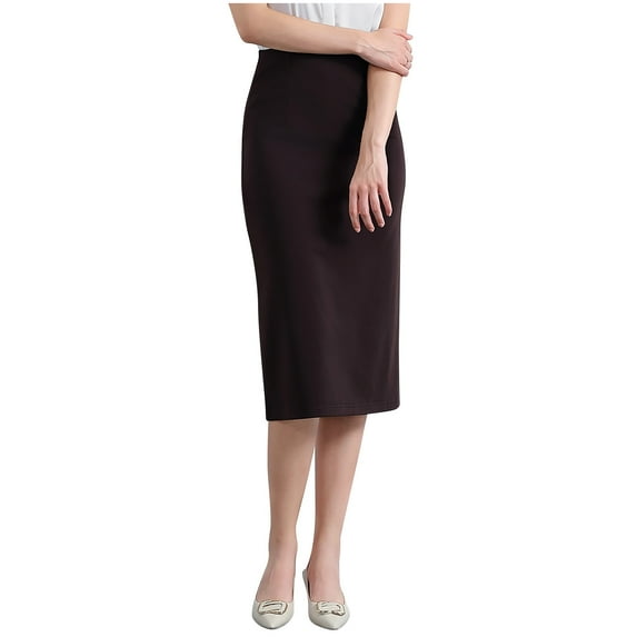 Arnsht Women’s Solid Color Basic Stretch Pencil Skirt Slim Elegant Regular and Plus Size Below Knee Office Skirt Brown XXL