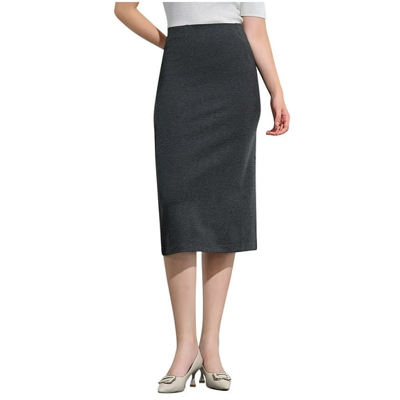 Arnsht Women’s Solid Color Basic Stretch Pencil Skirt Slim Elegant Regular and Plus Size Below Knee Office Skirt Gray L