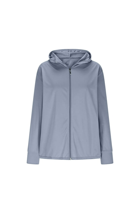 Women's Solid Color Casual Lightweight Breathable Windbreaker Jacket UPF50+ Windproof Outdoor Long Sleeved Hoodless Coat Gray XXL