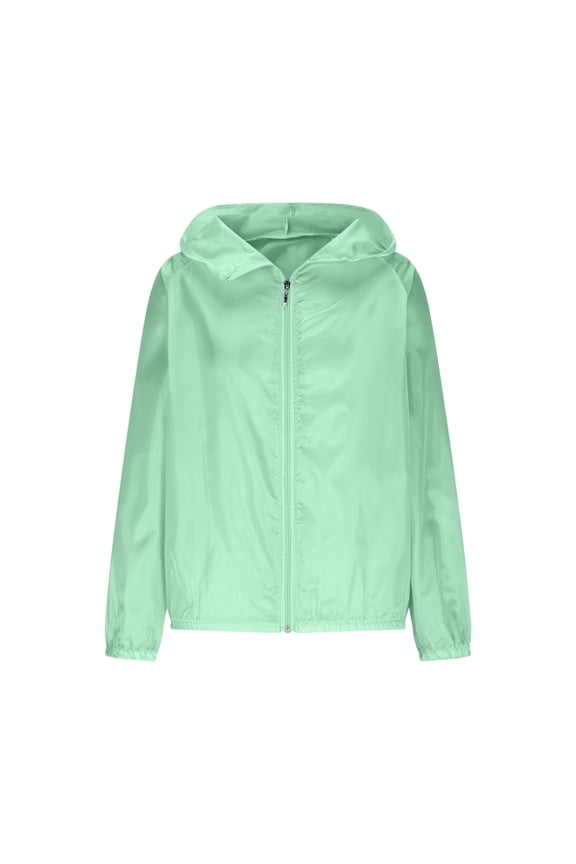 Women's Solid Color Casual Lightweight Breathable Windbreaker Jacket UPF50+ Windproof Outdoor Long Sleeved Hoodless Coat Green L