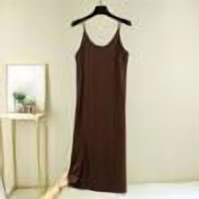 Arnsht Women's Solid Color Modal Thin Mid Length Nightgown Loose Soft Comfortable Breathable Suspenders Nightgowns Brown XXL