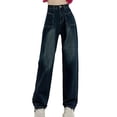 thumbnail image 1 of Arnsht Women's Solid Color Spring Summer Straight Stretch Denim Trousers with Pocket Trendy Fashion Versatile Pants Blue XXL, 1 of 5