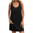 thumbnail image 1 of Arnsht Women's Summer Casual Mini Dress Scoop Neck Sleeveless Button Overall Cotton linen Loose Comfort Breathable Short Dress Black XL, 1 of 8