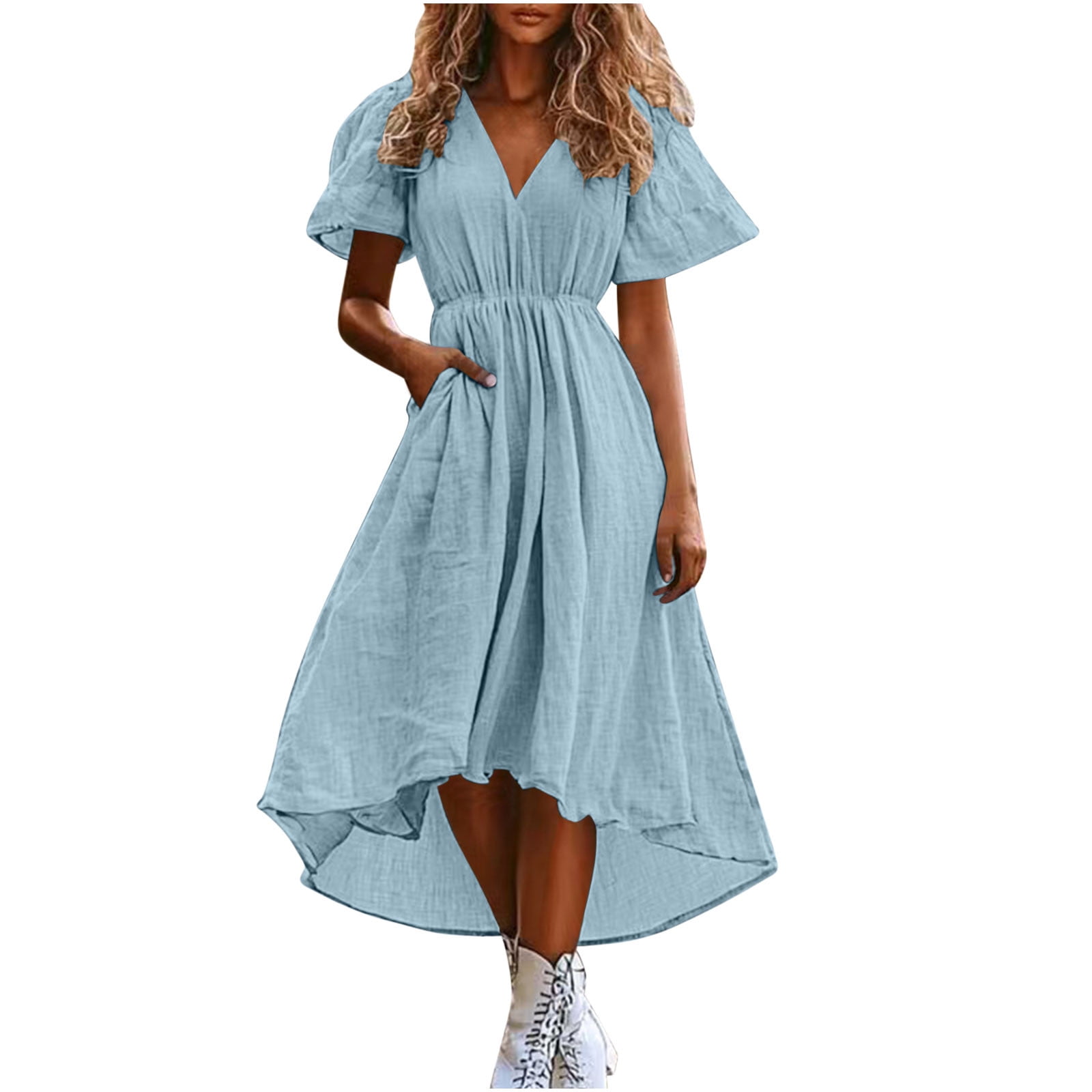 Wenrine Womens Navy Cap Sleeve Lace Elastic Waist Beach Dresses main image 0