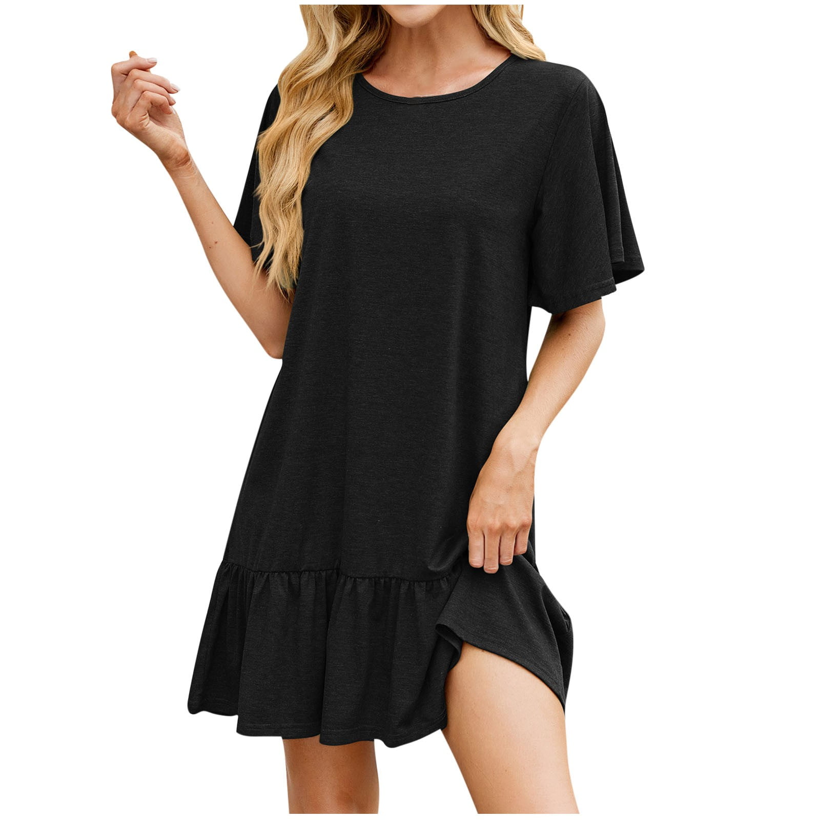 Arnsht Women's Summer Cotton Linen Dresses Short Sleeve Round-Neck ...