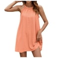 thumbnail image 1 of Arnsht Women's Summer Fashion Solid Color Round Neck Hanging Neck Loose Halter Dress Sleeveless Daily Casual Mid Dresses Orange XL, 1 of 8
