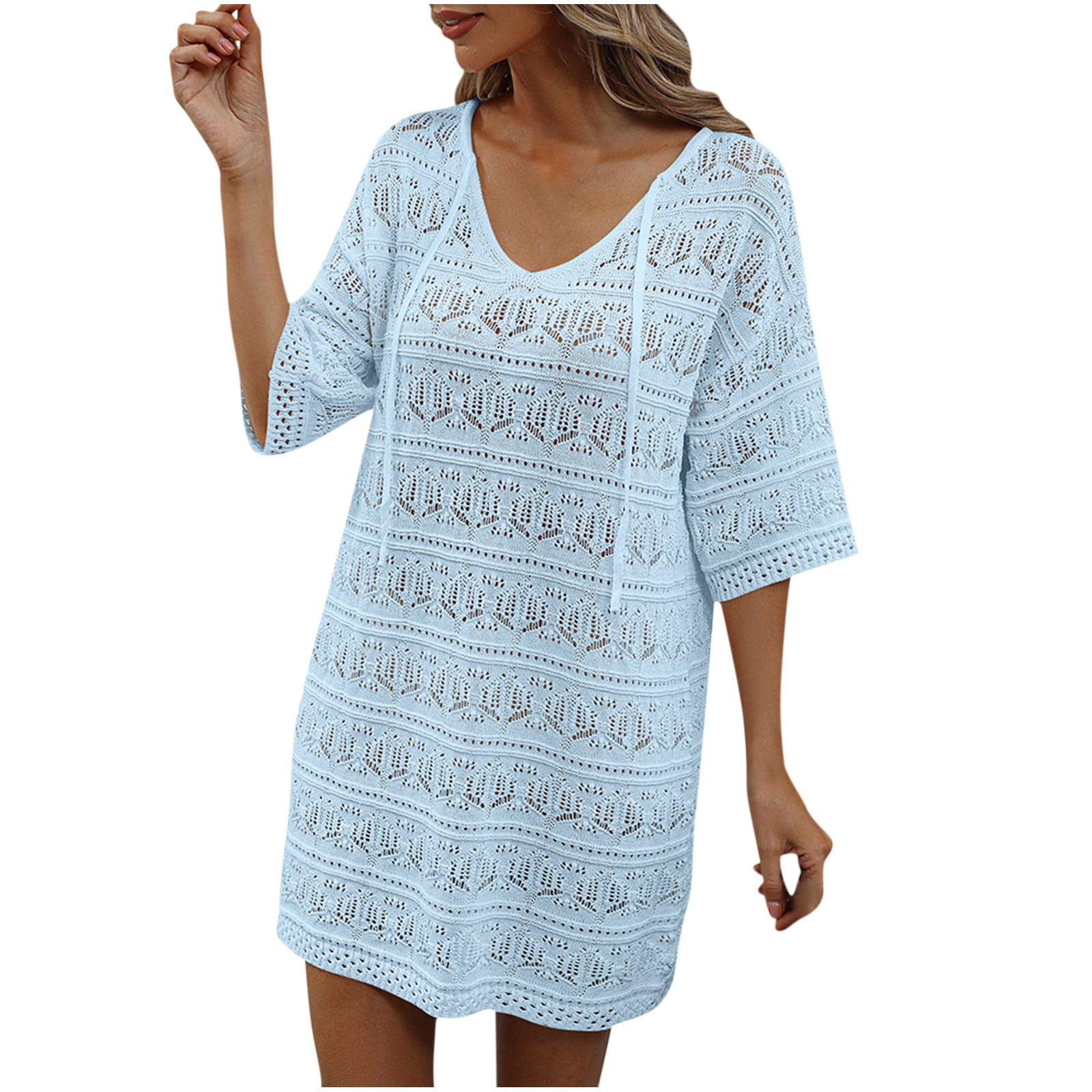 Beach Dress Women Solid Color Sexy Knitted Beach Bikini Swimsuit Blouse Sun Protective Clothing main image 1