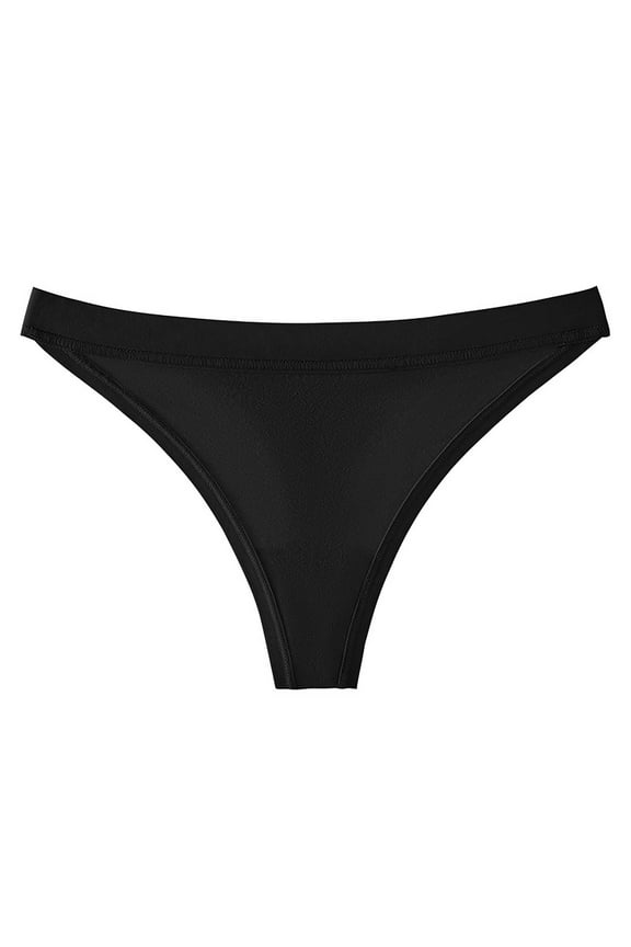 Women's Thong Bikini Bottom Low-Rise Seamless Swimwear V-Style Cheeky Bikini Thong Summer Beachwear Black XS