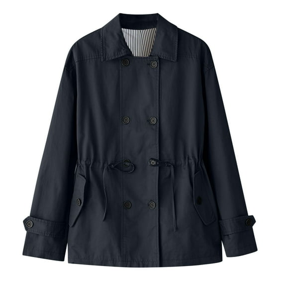 Arnsht Women's Trench Coat Vintage Double Breasted Notched Lapel Long Sleeved Jacket Fall Casual Classic Mid-Length Overcoat Black M