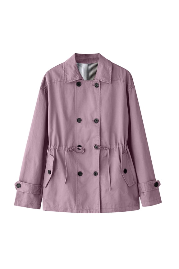 Women's Trench Coat Vintage Double Breasted Notched Lapel Long Sleeved Jacket Fall Casual Classic Mid-Length Overcoat Purple XXL