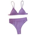 thumbnail image 1 of Arnsht Women's Two Piece Bikini Swimsuit Summer Fashion Soft Comfortable Ribbed Triangle Top Bathing Suits String Cheeky Bikini Sets Purple S, 1 of 6