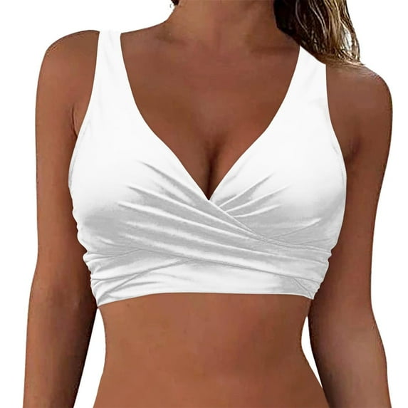Arnsht Women's Underwire Bikini Tops Push Up Criss Cross Swim Top Swimsuit Comfortable Breathable V Neck Solid Bikini Bathing Suit Top White XL